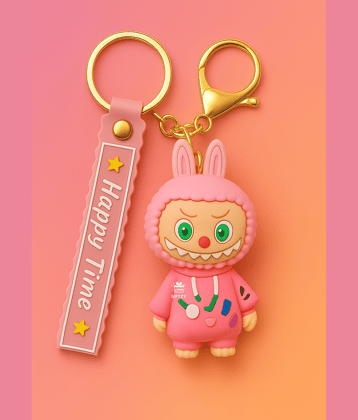 Labubu Doll Silicone Keychain Cartoon Style Keyring, Bag Charm, Perfect for Kids Key Chain