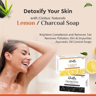 Globus Naturals Refreshing  Detoxifying Lemon Charcoal Soap Brightens Skin Pack of 2