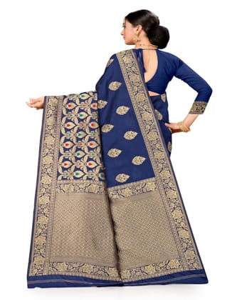 Women's Banarasi Silk Designer Weaving Saree with Unstitched Blouse (Blue, 5.50 Mtrs)