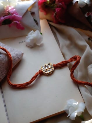 Bheem Lotus Rust Kundan Rakhi-Orange