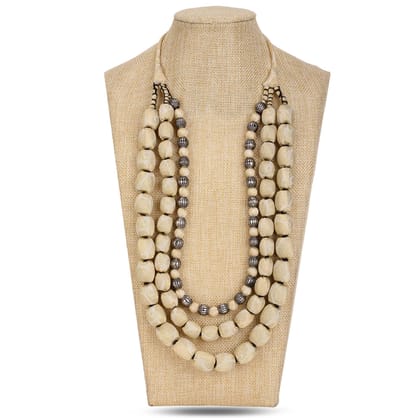 3 layer fabric beaded necklace in brocade