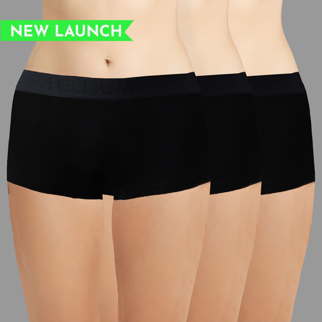 Heelium Bamboo Boyshorts Underwear for Women - Pack of 3-Small / Black | Black | Black