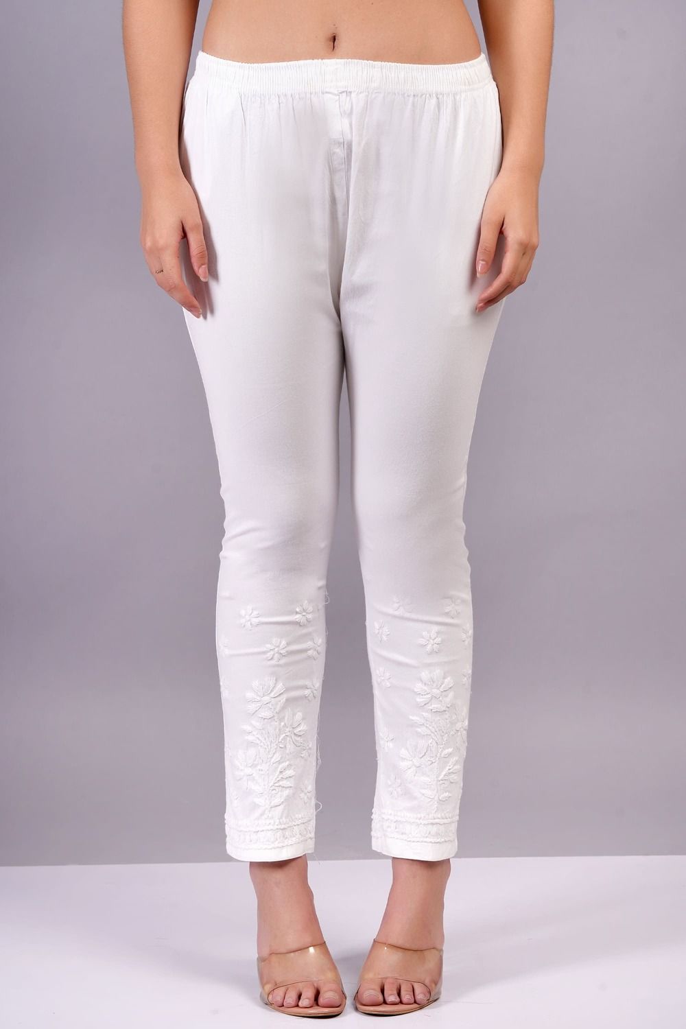 MRS RIGHT CHIKANKARI COTTON WHITE PANT