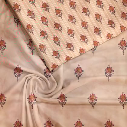 Peachy Rose Spikes Satin Linen unstitch suit set
