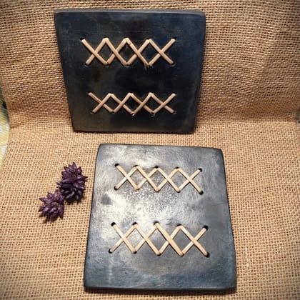 Longpi Black Pottery Coasters Square Set of 2 Longpi Black Pottery Coasters Square Set of 2