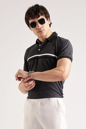 Polyester Grey Striped Polo