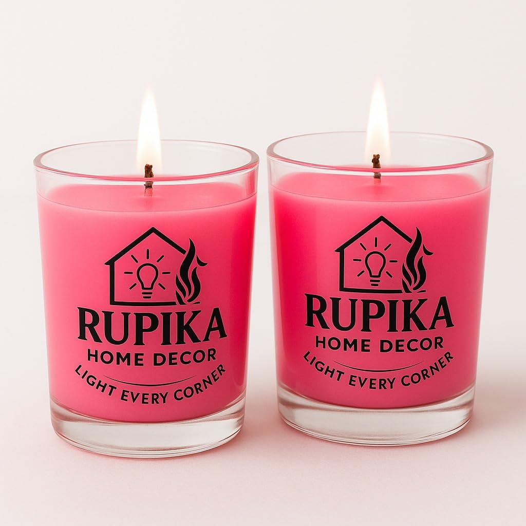 RUPIKA | Set of 6 Glass Rose Scented Candles | Elegant Decorative Aromatherapy Candles for Home D�cor, Gifting & Festive Celebrations