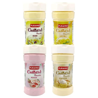Puramio Custard Powder (Vanilla, Strawberry, Mango & Butterscotch), 100 gm Each - Pack of 4