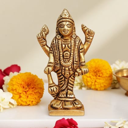 Premium Brass Vishnu Ji Statue - Hindu God Idol for Home Temple, Height : 3 Inch (BSMAS1330 A)