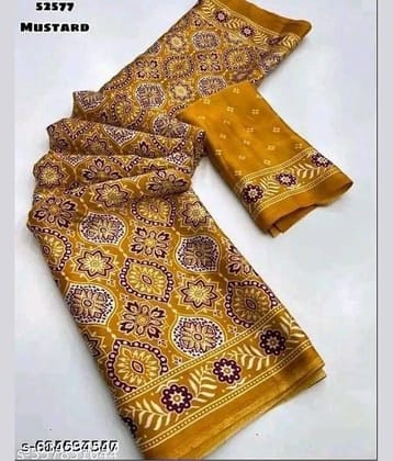 JIHANA FAB Georgette Printed Banarasi saree With Unstitched Blouse Piece ( Multicolor )