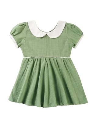 Pure Cotton Slub Pishta Green Dress-0-3 months