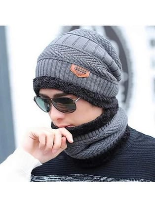 Infispace Grey Woollen Mens Cap ( Pack of 1 ) - Grey