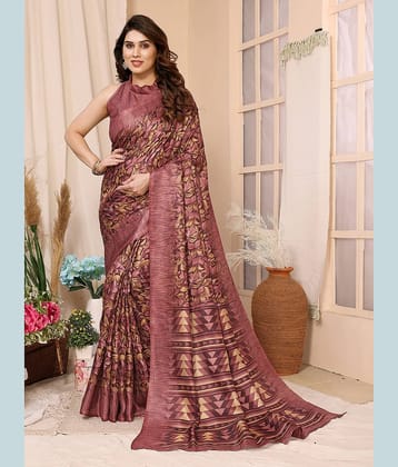 BLEESBURY Cotton Printed Saree With Unstitched Blouse Piece ( Maroon )