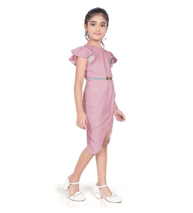 Girl's Knitted Striped Short Sleeve Close Neck Dress (Pink, 7-8_Yrs)-PID63791 Girl's Knitted Striped Short Sleeve Close Neck Dress (Pink, 7-8_Yrs)-PID63791