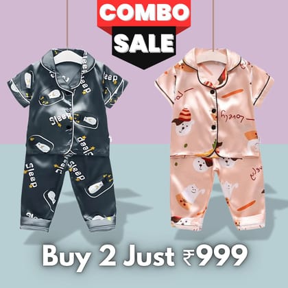 2 NIGHT SUITS COMBO FOR BOYS AND GIRLS (Multi Peach)-1-2 year