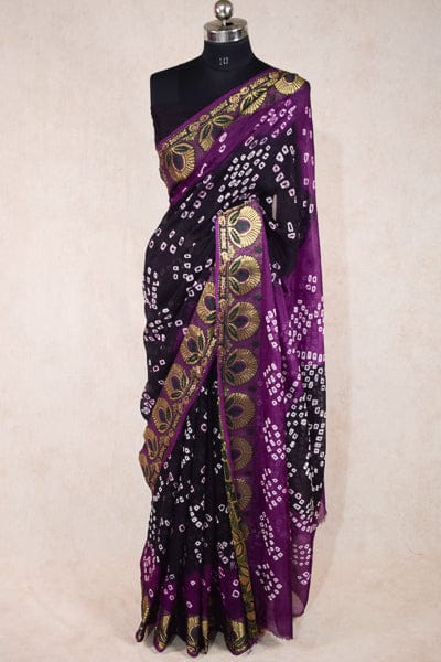 Purple black bandhani saree in jacquard