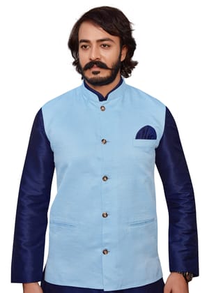 Men's Kurta Pajama with Pain Jacket Set-S / Sky Blue