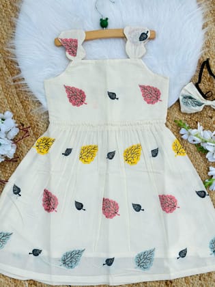 Admirable Embroidery Work on Khadi Cotton Fabric Kids Frock-White / 0-3 Month