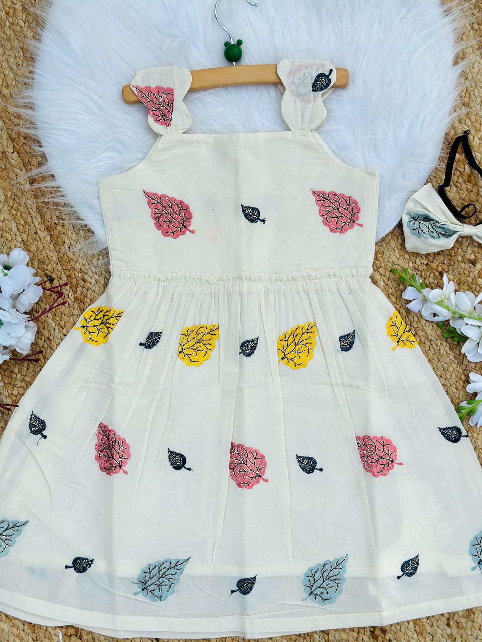 Admirable Embroidery Work on Khadi Cotton Fabric Kids Frock-White / 0-3 Month