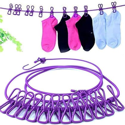 Qawvler Clothesline Stretchable Rope with 12 Pcs Cloth Pins Portable Multicolor (Pack of 1) Qawvler Clothesline Stretchable Rope with 12 Pcs Cloth Pins Portable Multicolor (Pack of 1)