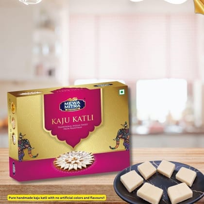 MEWA MITRA Plain Kaju Katli 400g | Traditional Indian Sweet | Pure Cashew Barfi | Rich & Delicious Mithai | Festive Gift Box | Luxury Pack for Celebrations & Special Occasions