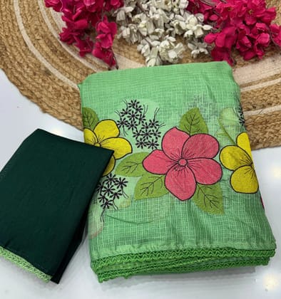 New ArrivalsFabric :- Premium kota with floral embroidery Work in full saree with crosio lace border  blouse
