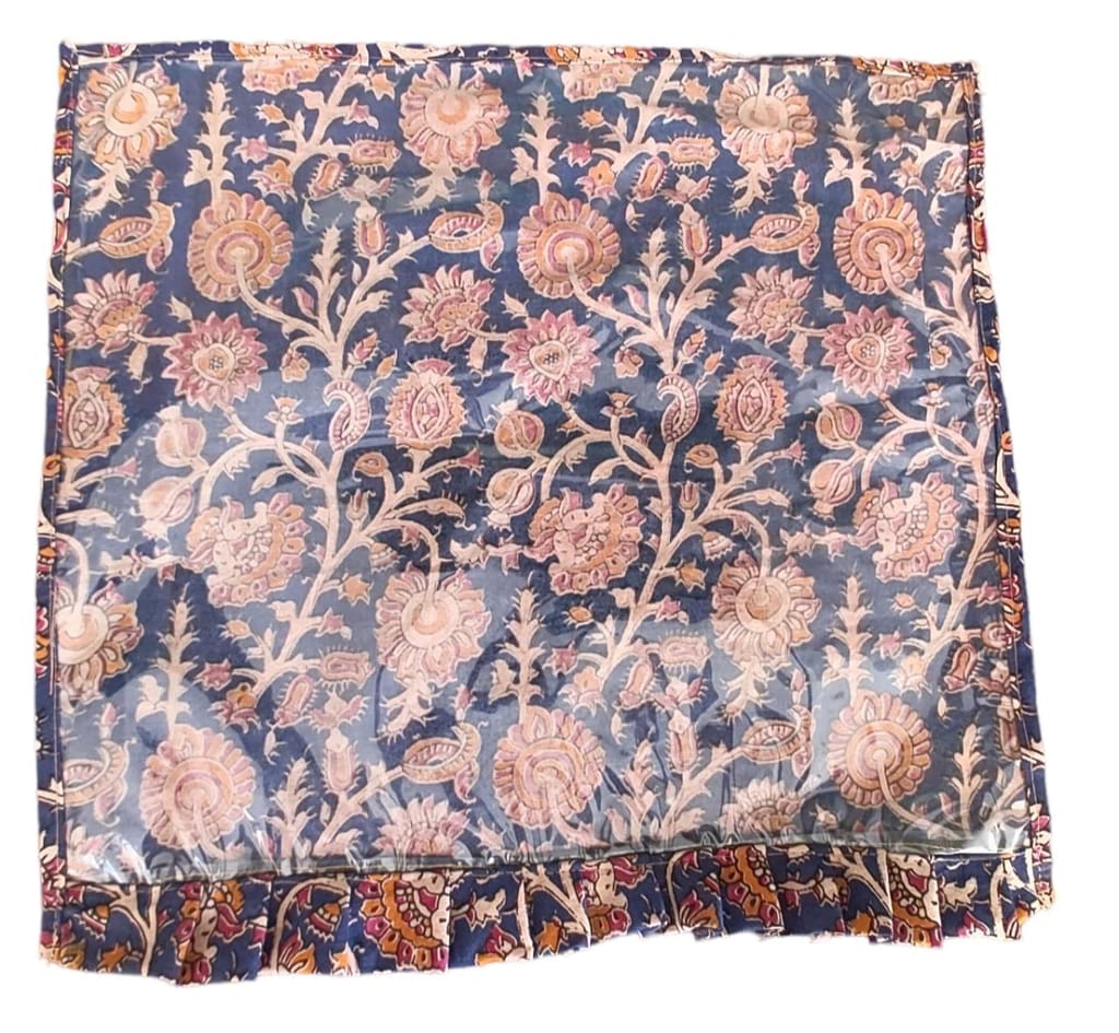 KALANKARI Blue Floral Print1 SAREEE COVER Tablecloth with Ruffle Edge