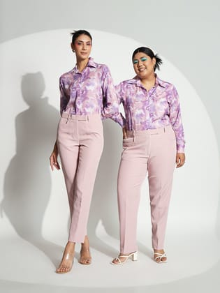 Stretch Regular Fit Mid Waist Trouser- Baby Pink-XS