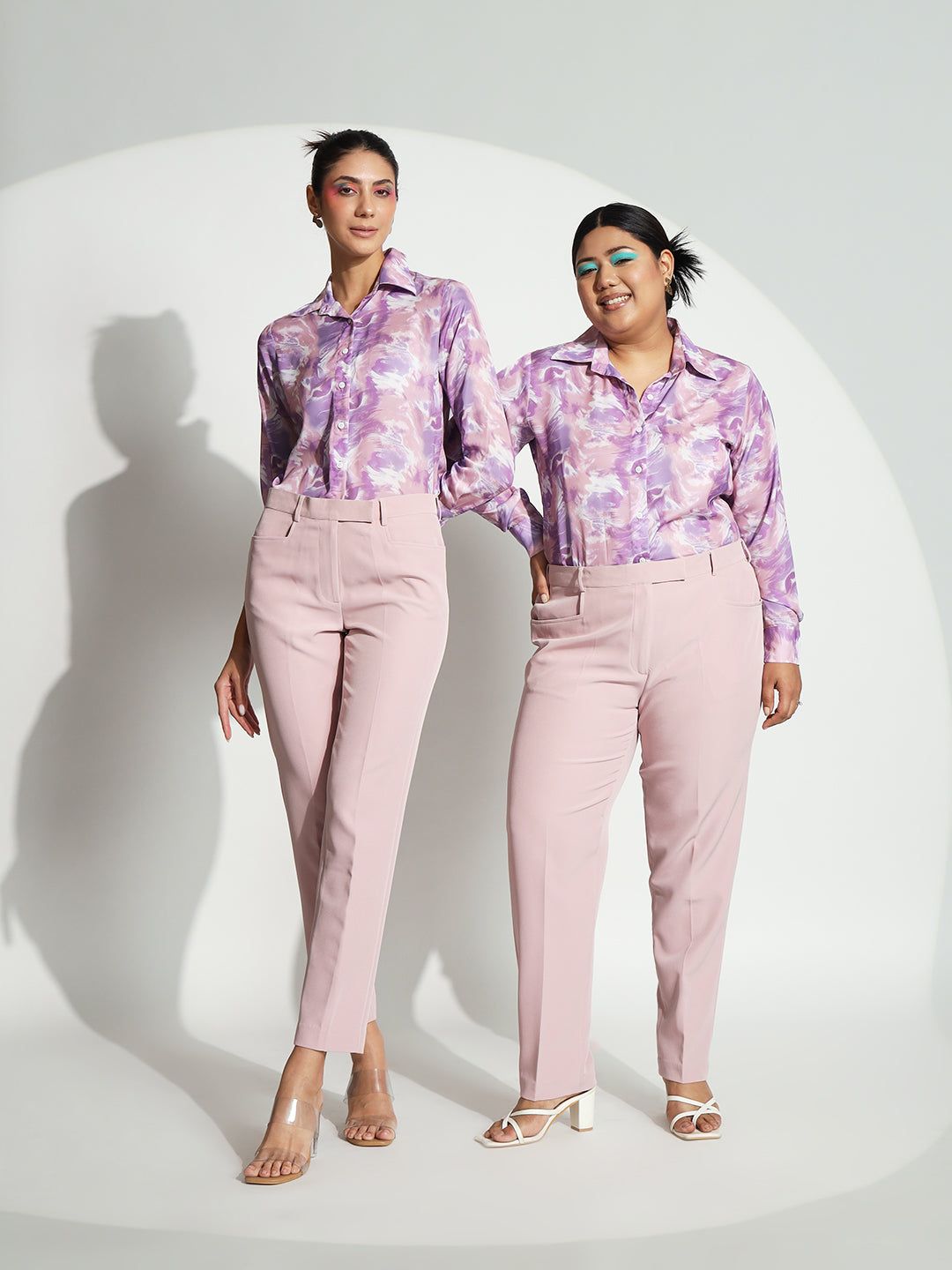 Stretch Regular Fit Mid Waist Trouser- Baby Pink-XS