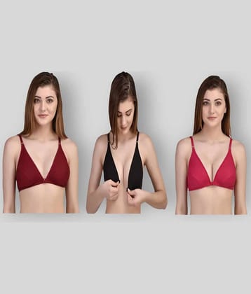 Desiprime Pack of 3 Poly Cotton Non Padded Women's Front Closure ( Multi Color )