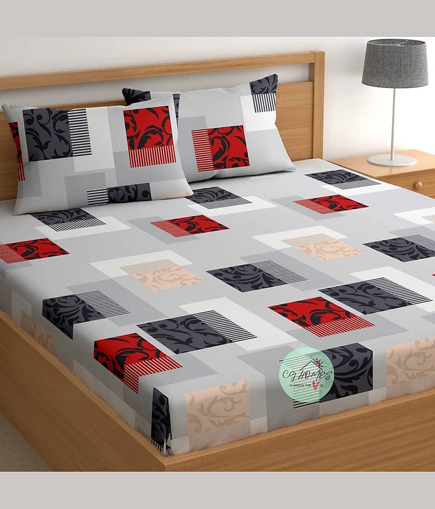 CG HOMES Microfiber 1 Double Bedsheet with 2 Pillow Covers ( Gray )