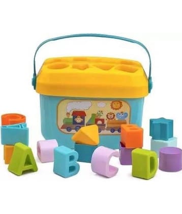 FEDIFU  Baby Plastic First Block Shapes and Sorter, 16 Blocks, ABCD Blocks with Other Shapes, Toys for 6 Months to 2 Years Old for Boys and Girls ( Multicolor )
