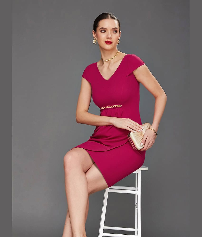 Miss Chase Women Polyester Solid Bodycon Dress ( Pink )