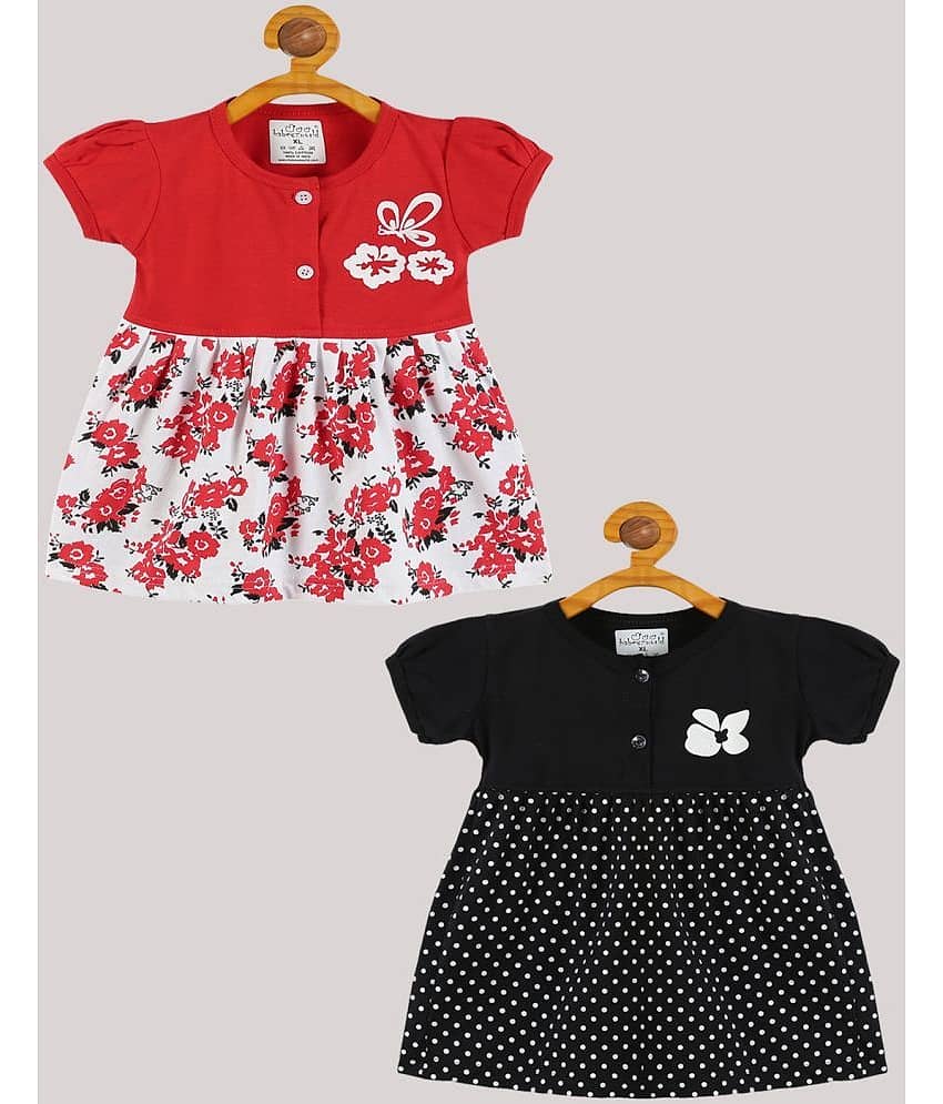 Babeezworld Pack of 2 Baby Girls Cotton Frock ( Red & Black )