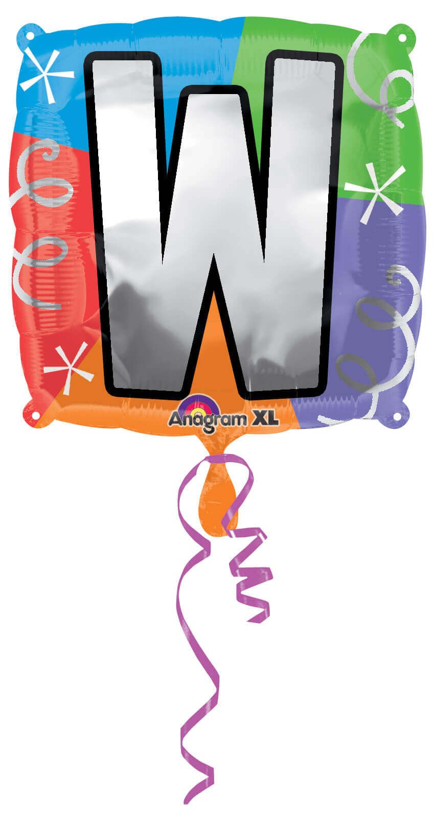 Letter W Quad Shaped Balloon - Helium Quality - 18 inches - 1PC