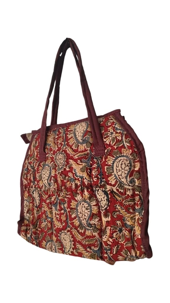 KALANKARI Handcrafted Quilted Cotton Tote Bag with Floral Print