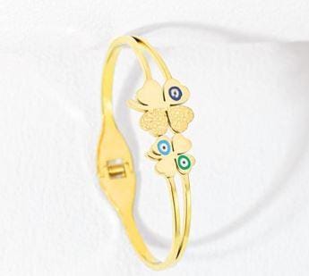 Stainless Steel Gold/Rosegold Plated Flower Design Evil Eye