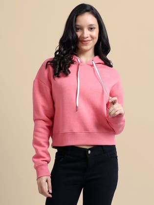 Amswan Women'S Pink Solid Full Sleeve Hoodie-M