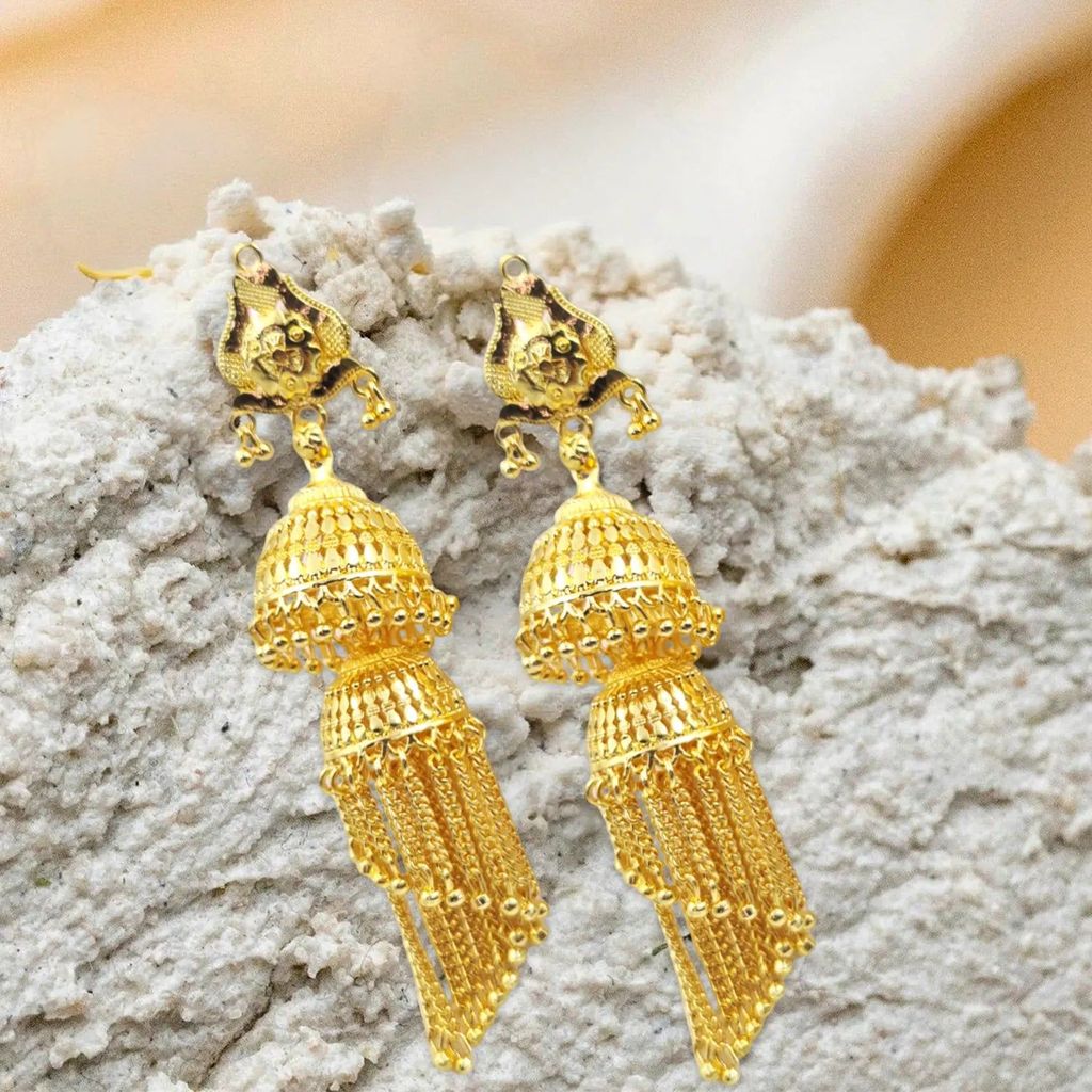 Gold Plated Layered Jhumka Earrings β Traditional Ethnic Bridal Jewelry