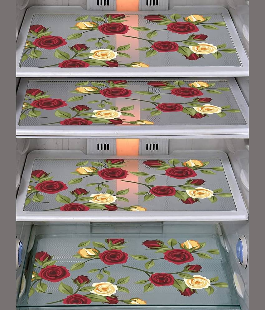 Generic PVC Floral Fridge Mats ( 43 29 ) Pack of 4 - Multicolor