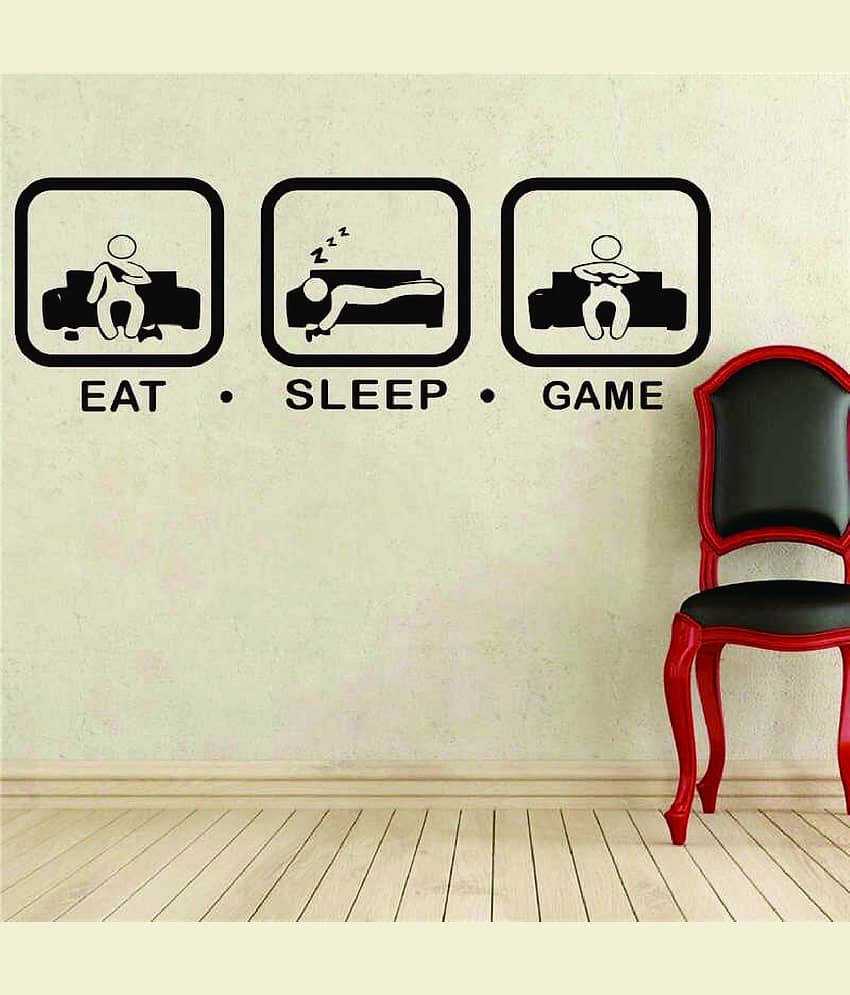 Decor Villa EAT SLEEP GAME Cartoon Characters Sticker ( 30 x 91 cms )