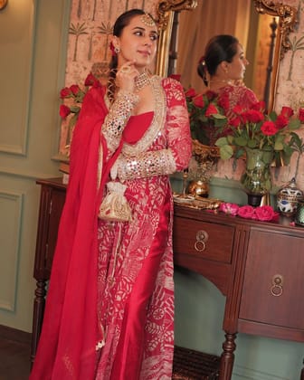 Festive Red  A-lien Set with Gota and Mirror Work-M