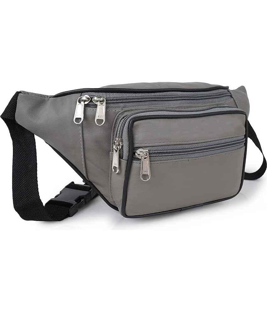 CIMONI Travel Waist Bag Leather Grey Waist Pouch