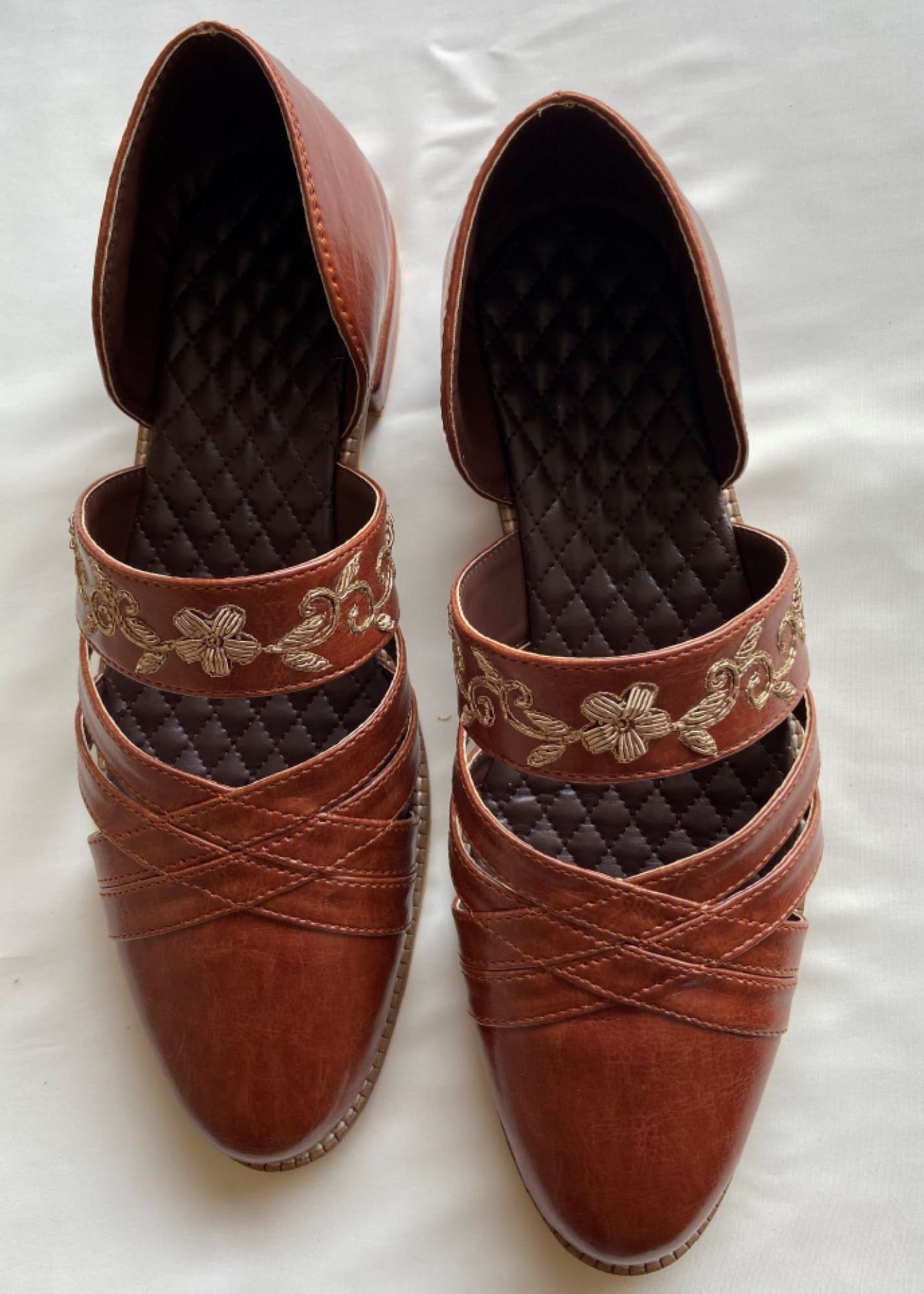 Tan Brown Embroidery Sandal Slip-Ons-6