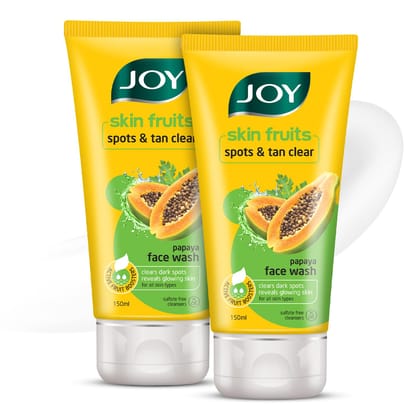 Joy Skin Fruits Spots & Tan Clear Face Wash 150ml x2 | Enriched with Papaya & Vitamin C + A | For Healthy Glowing skin | Suitable for All Skin Types Joy Skin Fruits Spots & Tan Clear Face Wash 150ml x2 | Enriched with Papaya & Vitamin C + A | For Healthy