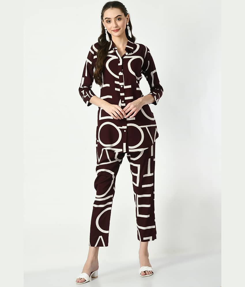 MAURYA Women Printed Shirt With Trousers Co-Ord Set ( Wine )