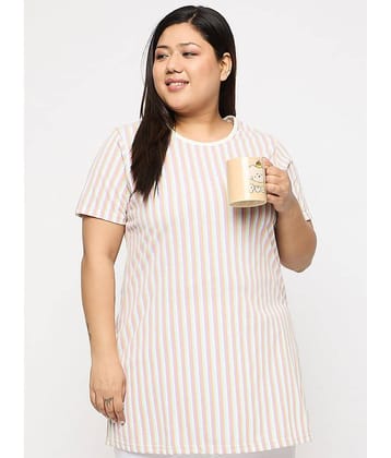 OGEN Women Cotton Blend Striped Oversized Fit Round Neck T-Shirt ( Off White )