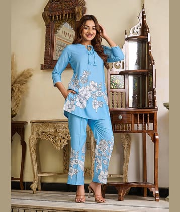 VIBE VISION Women Printed Top With Trousers Co-Ord Set ( Blue )