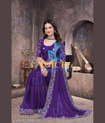 Shivadit ethnic Georgette Embroidered Regular Saree With Unstitched Blouse Piece ( Blue )