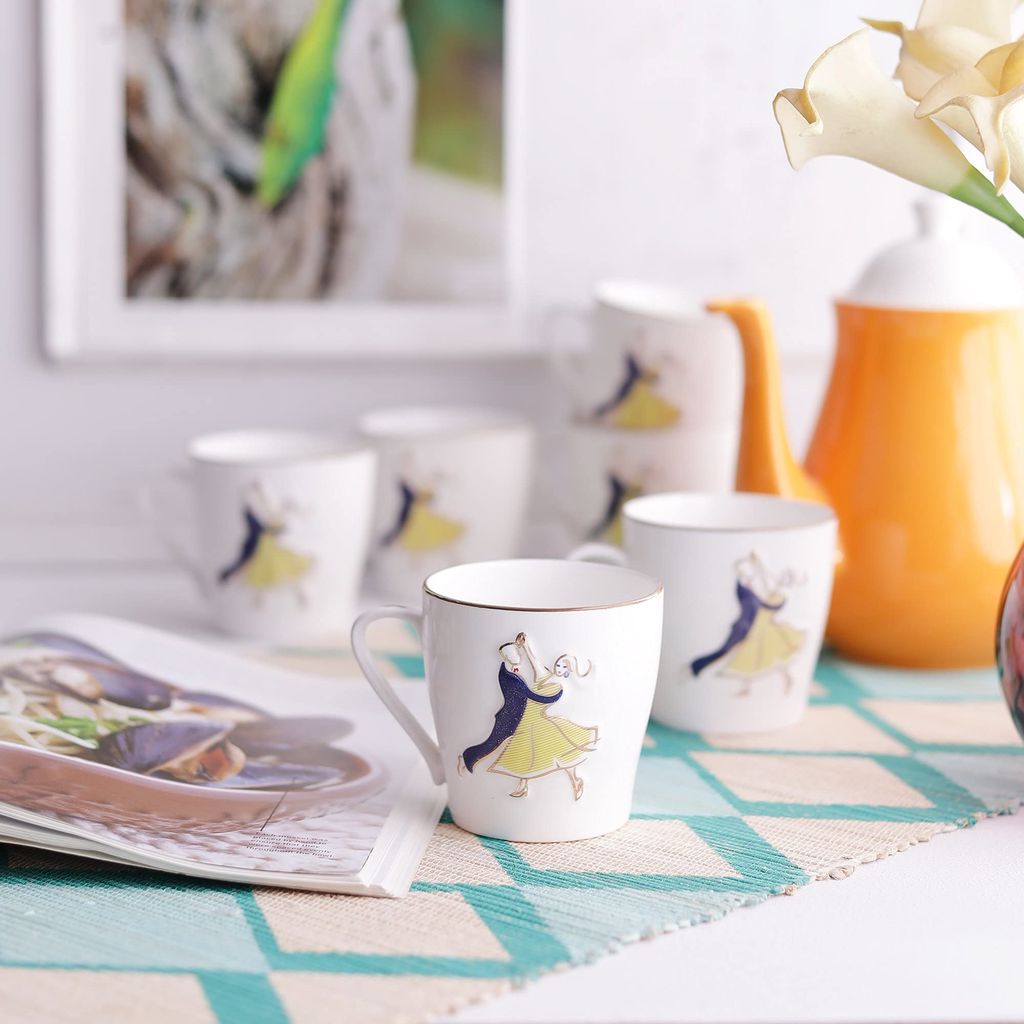 Femora Indian Ceramic Handcrafted Dancing Couple Tea Cup - 6 Pcs,150 ML - Small Serving